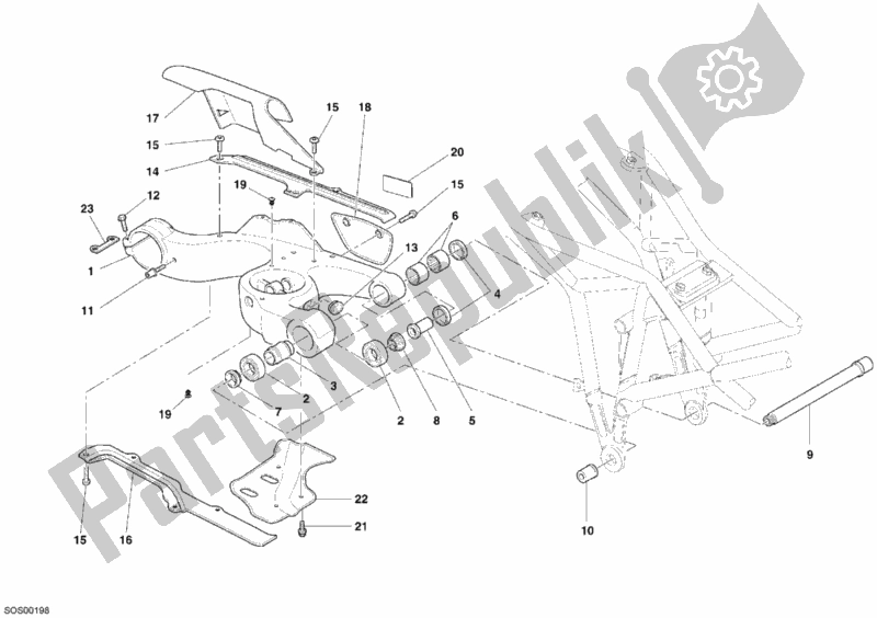 All parts for the Swing Arm of the Ducati Multistrada 1100 USA 2007